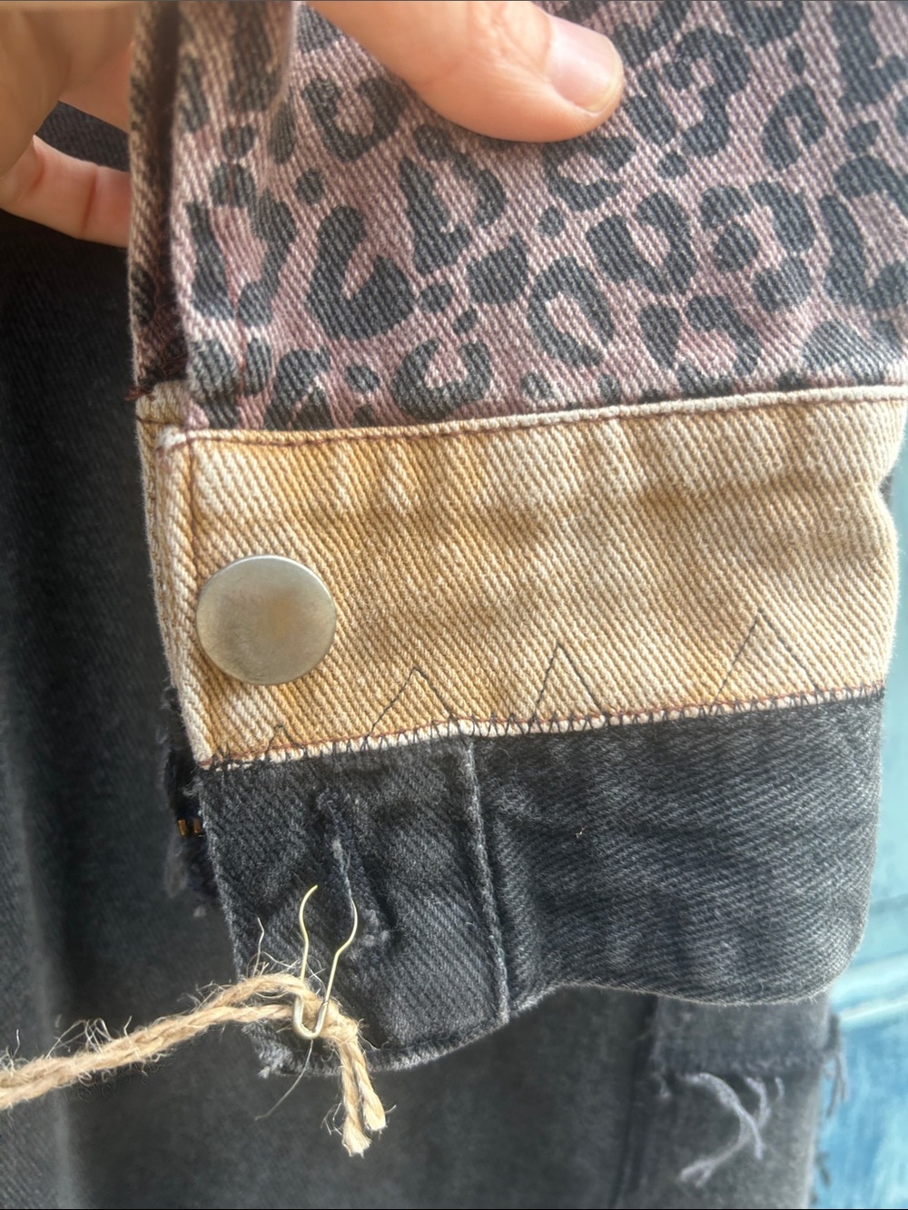 Upcycled zombie apocalypse leopard print tattered patched denim duster jacket - Picture 11 of 13